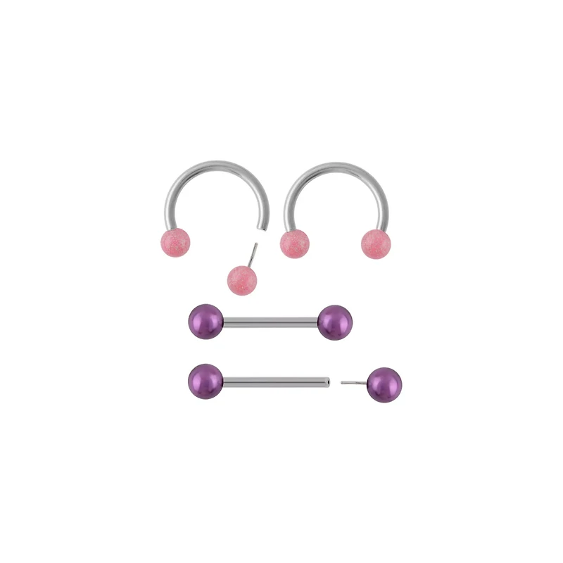 Multi-Pack and Shimmer Nipple Barbells and Horseshoe Rings 2 Pairs