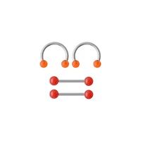 Multi-Pack Orange and Red Shimmer Nipple Barbells and Horseshoe Rings 2 Pairs - 14 Gauge