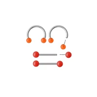 Multi-Pack Orange and Red Shimmer Nipple Barbells and Horseshoe Rings 2 Pairs - 14 Gauge