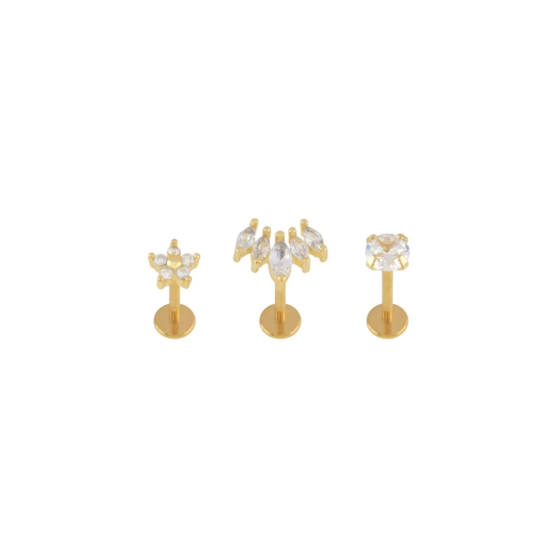 Multi-Pack Goldtone CZ Labret Lip Rings Pack