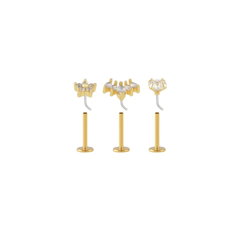 Multi-Pack Goldtone CZ Labret Lip Rings Pack