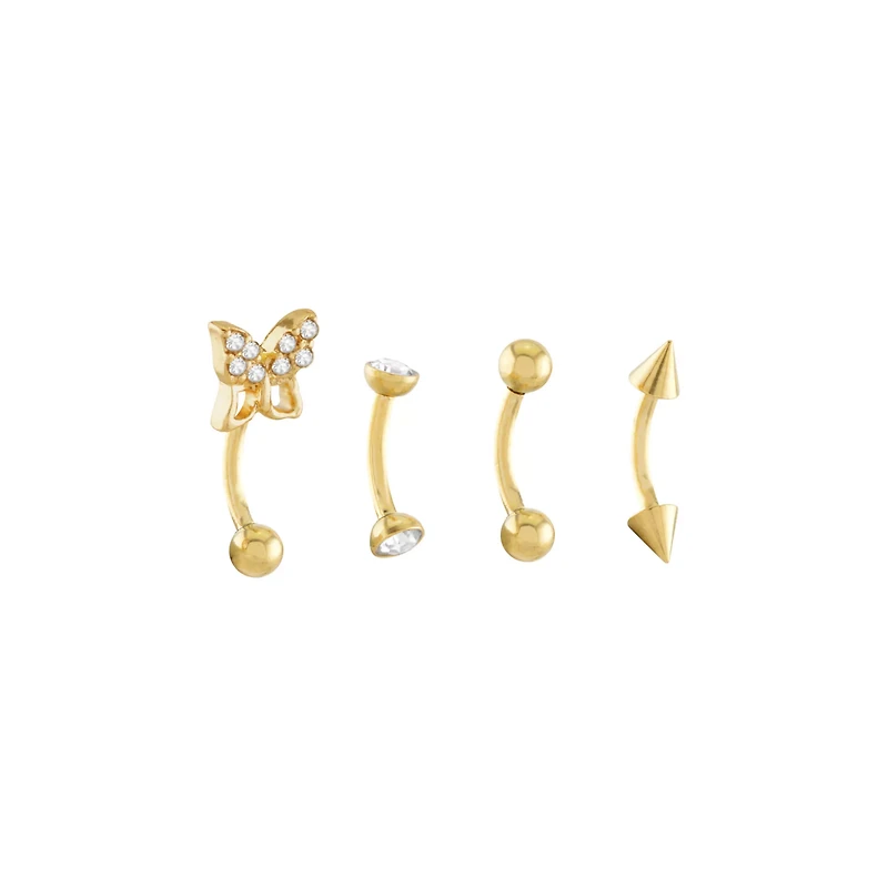 Multi-Pack CZ Goldtone Curved Barbells 4 Pack - 16 Gauge