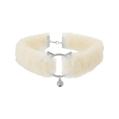 White Kitten Bell Furry Choker Necklace
