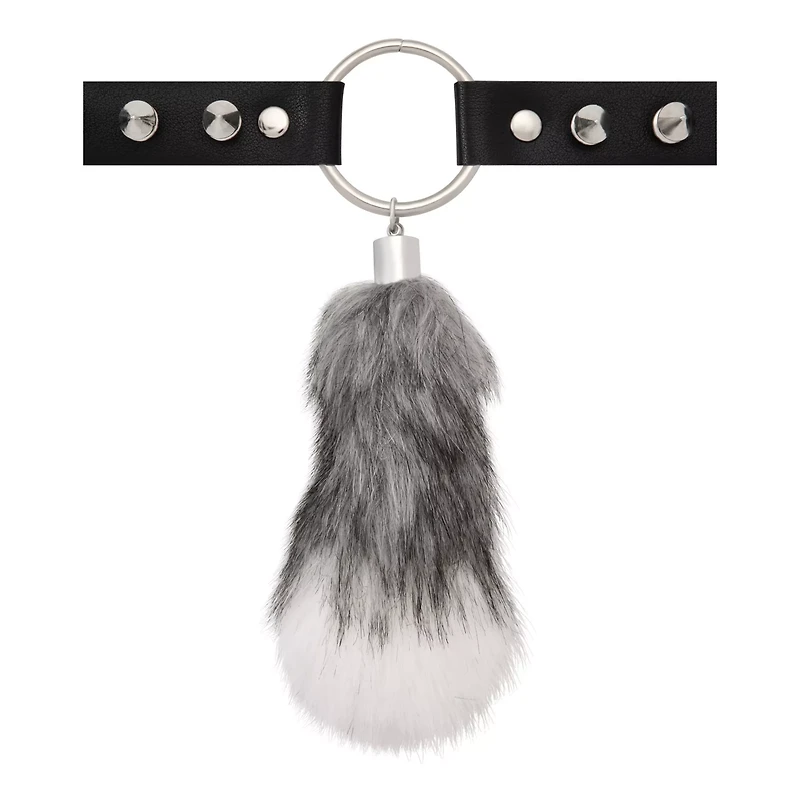 Furry Tail Spiked Faux Leather Choker Necklace