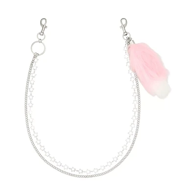 2 Row White Furry Tail Wallet Chain
