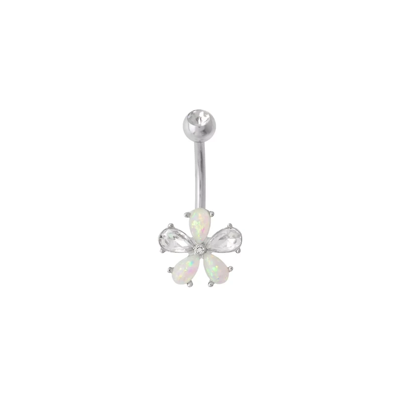CZ and Opal-Effect Flower Belly Ring - 14 Gauge