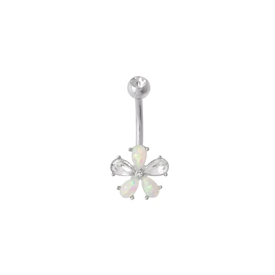 CZ and Opal-Effect Flower Belly Ring - 14 Gauge