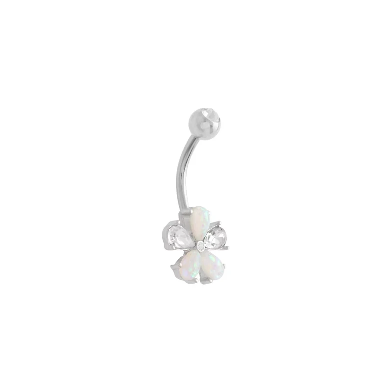 CZ and Opal-Effect Flower Belly Ring - 14 Gauge