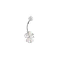 CZ and Opal-Effect Flower Belly Ring - 14 Gauge