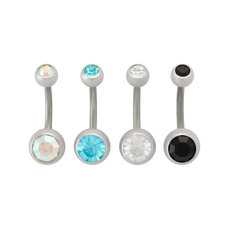 Multi-Pack Black Blue CZ Belly Rings 4 Pack - 14 Gauge