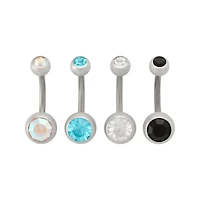 Multi-Pack Black Blue CZ Belly Rings 4 Pack - 14 Gauge