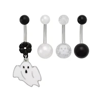 Multi-Pack Black and White Ghost Belly Rings 4 Pack - 14 Gauge