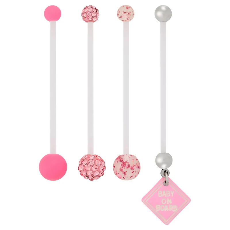 Multi-Pack Baby On Board Pink CZ Bioflex Maternity Belly Rings 4 Pack - 14 Gauge