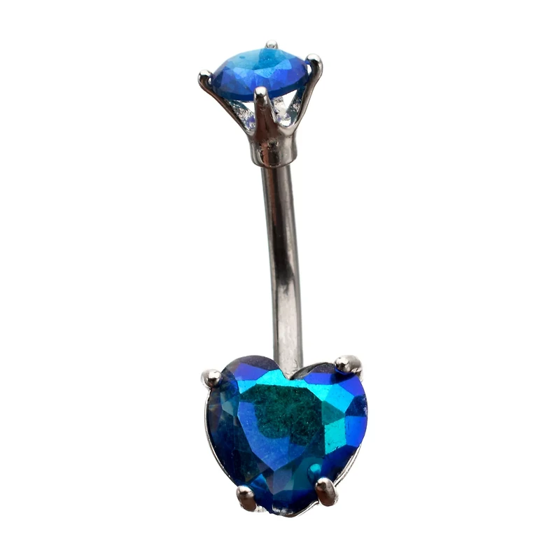 Blue CZ Heart Belly Ring - 14 Gauge