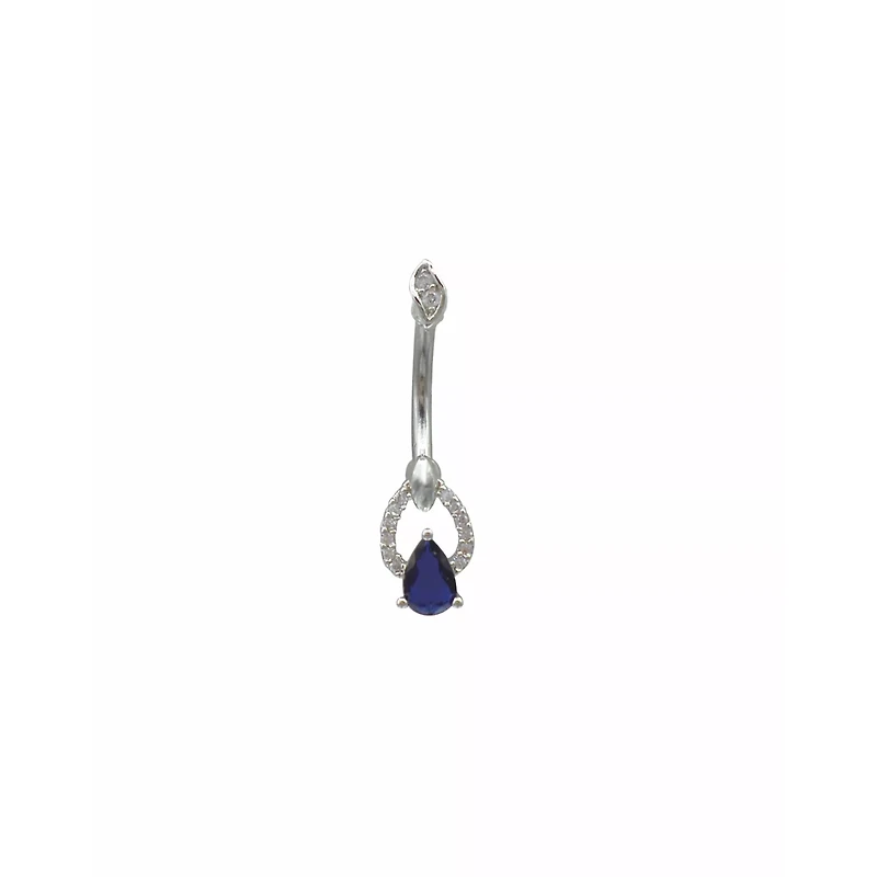 Blue CZ Teardrop Dangle Belly Ring - 14 Gauge