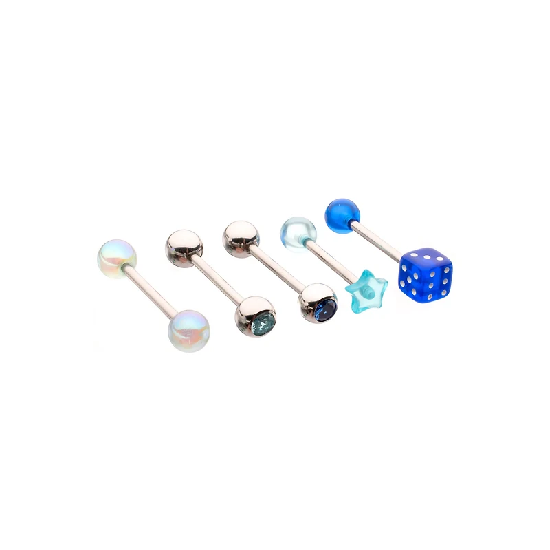 Multi-Pack Blue CZ Star and Dice Barbells 5 Pack - 14 Gauge