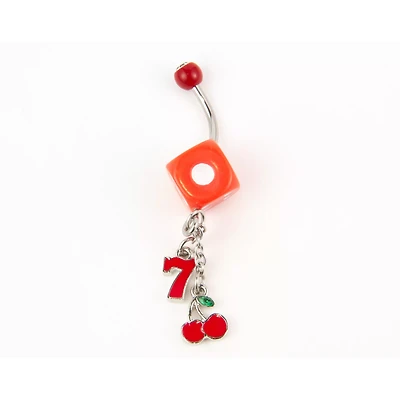 Red CZ Casino Dangle Belly Ring - 14 Gauge
