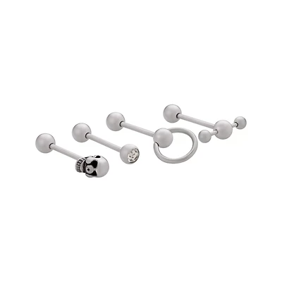 Multi-Pack CZ Skull Hoop Barbells 4 Pack - 14 Gauge