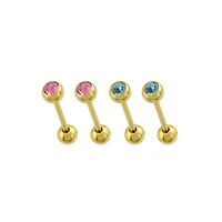 Multi-Pack Multi-Color CZ Gold-Plated Barbells 4 Pack - 14 Gauge