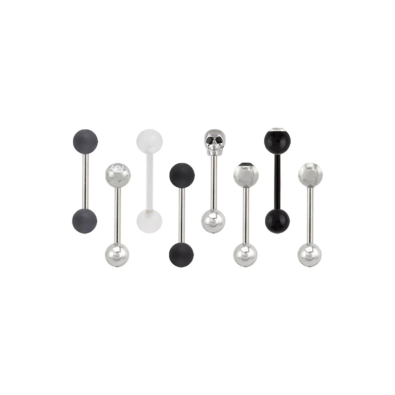 Multi-Pack Black CZ Skull Barbells 8 Pack - 14 Gauge