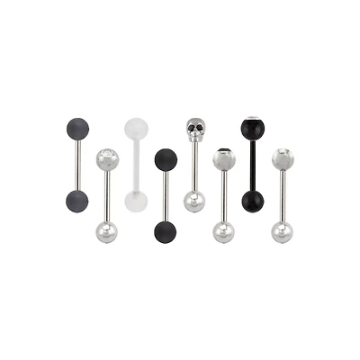 Multi-Pack Black CZ Skull Barbells 8 Pack - 14 Gauge
