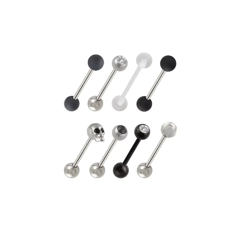 Multi-Pack Black CZ Skull Barbells 8 Pack - 14 Gauge