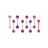 Multi-Pack CZ Flower Pink and Purple Barbells 8 Pack - 14 Gauge