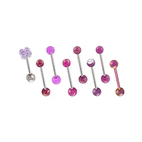 Multi-Pack CZ Flower Pink and Purple Barbells 8 Pack - 14 Gauge