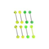 Multi-Pack Green Smiley Face and Star Barbells 8 Pack - 14 Gauge