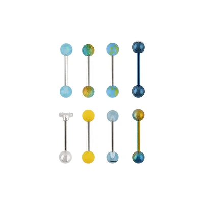 Multi-Pack Heart Yellow and Blue Opal-Effect Barbells 8 Pack - 14 Gauge