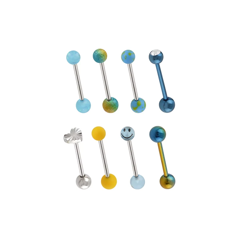 Multi-Pack Heart Yellow and Blue Opal-Effect Barbells 8 Pack - 14 Gauge