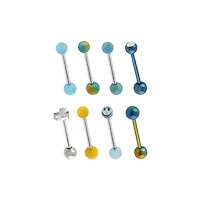 Multi-Pack Heart Yellow and Blue Opal-Effect Barbells 8 Pack - 14 Gauge