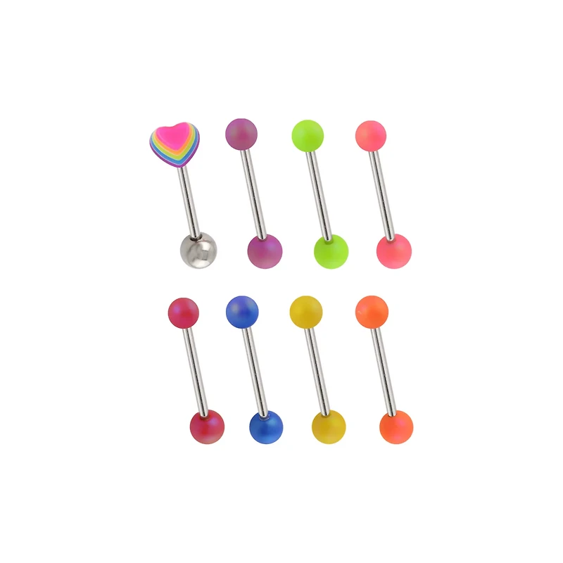 Multi-Pack Rainbow Heart Multi-Color Barbells 8 Pack - 14 Gauge
