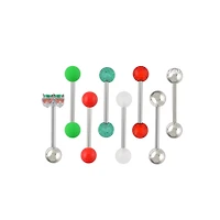 Multi-Pack CZ Green and Red Cherry Barbells 8 Pack - 14 Gauge