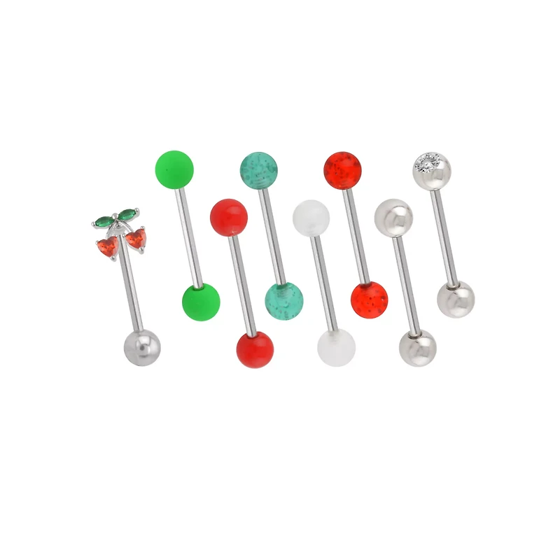 Multi-Pack CZ Green and Red Cherry Barbells 8 Pack - 14 Gauge