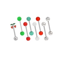 Multi-Pack CZ Green and Red Cherry Barbells 8 Pack - 14 Gauge