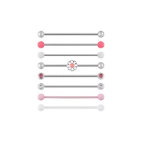 Multi-Pack Pink and Clear CZ Daisy Silver-Tone Industrial Barbells 8 Pack - 14 Gauge