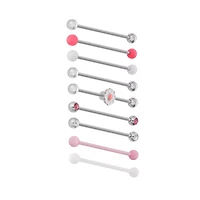 Multi-Pack Pink and Clear CZ Daisy Silver-Tone Industrial Barbells 8 Pack - 14 Gauge