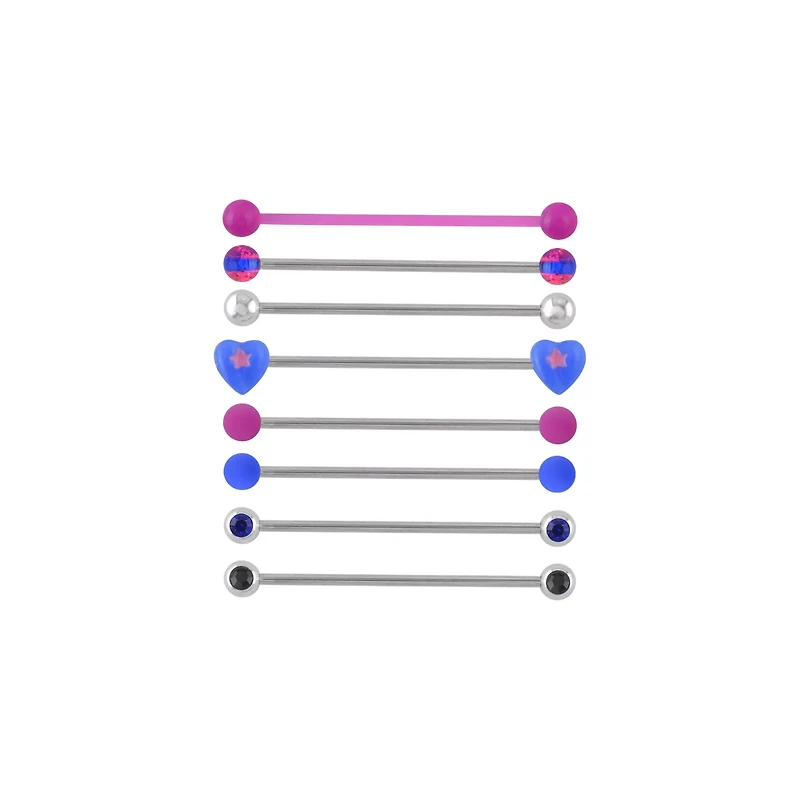 Multi-Pack Playful Pop Industrial Barbells 8 Pack - 14 Gauge