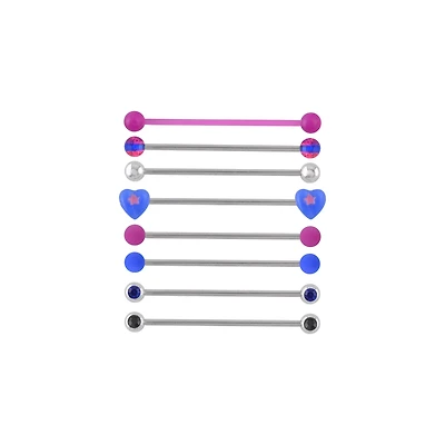 Multi-Pack Playful Pop Industrial Barbells 8 Pack - 14 Gauge