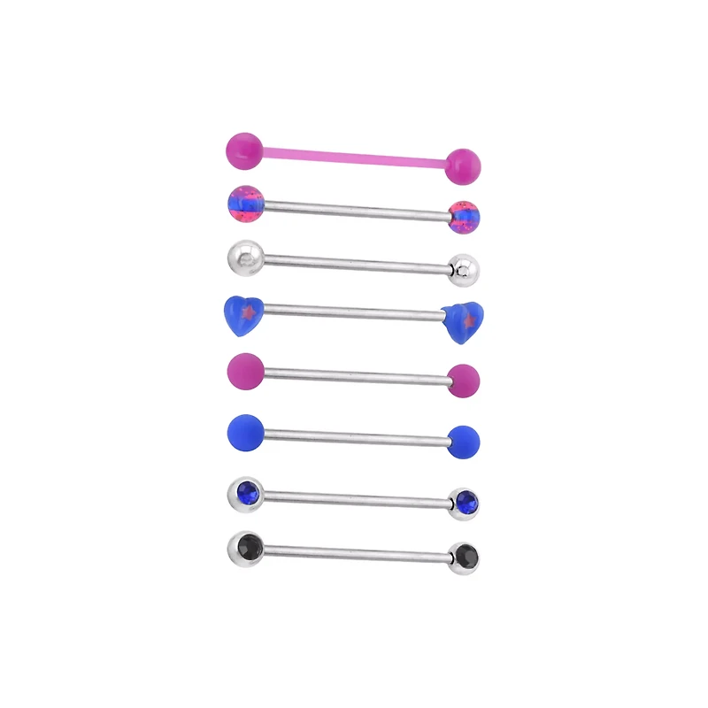 Multi-Pack Playful Pop Industrial Barbells 8 Pack - 14 Gauge