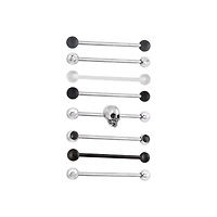 Multi-Pack Black and Clear CZ Skull Silver-Tone Industrial Barbells 8 Pack - 14 Gauge