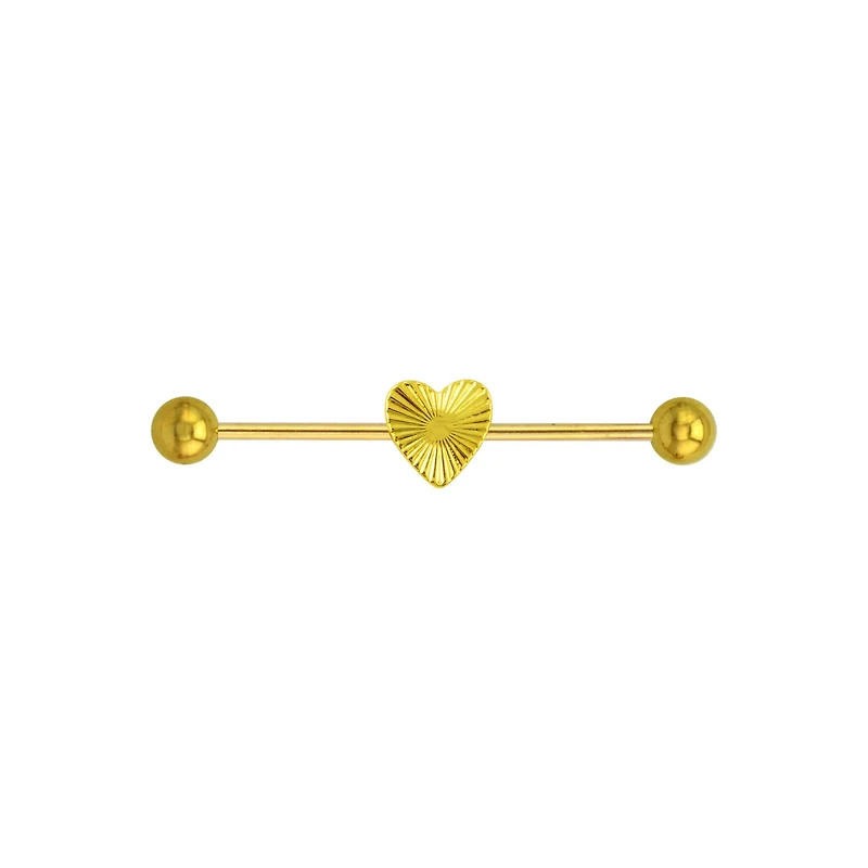 Fluted Heart Gold-Tone Industrial Barbell - 14 Gauge