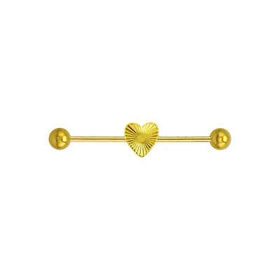 Fluted Heart Gold-Tone Industrial Barbell - 14 Gauge