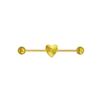 Fluted Heart Gold-Tone Industrial Barbell - 14 Gauge