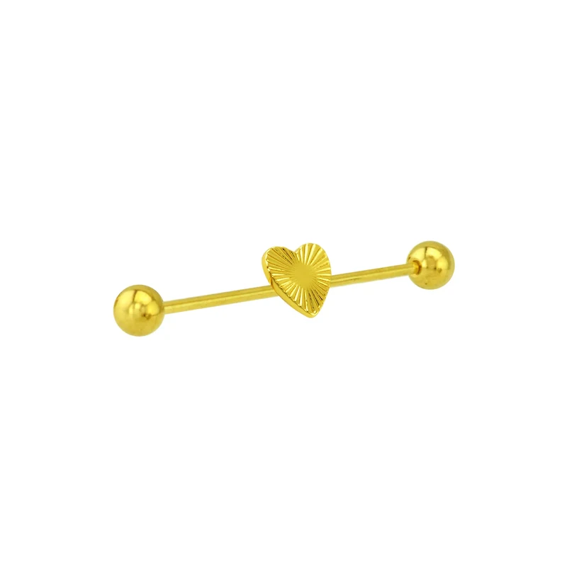 Fluted Heart Gold-Tone Industrial Barbell - 14 Gauge