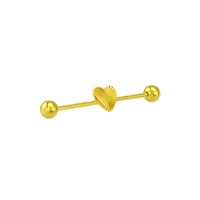 Fluted Heart Gold-Tone Industrial Barbell - 14 Gauge