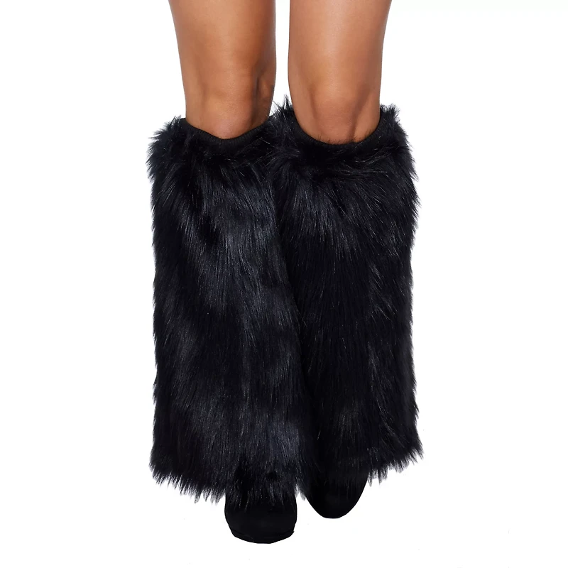 Black Cat Faux Fur Leg Warmers