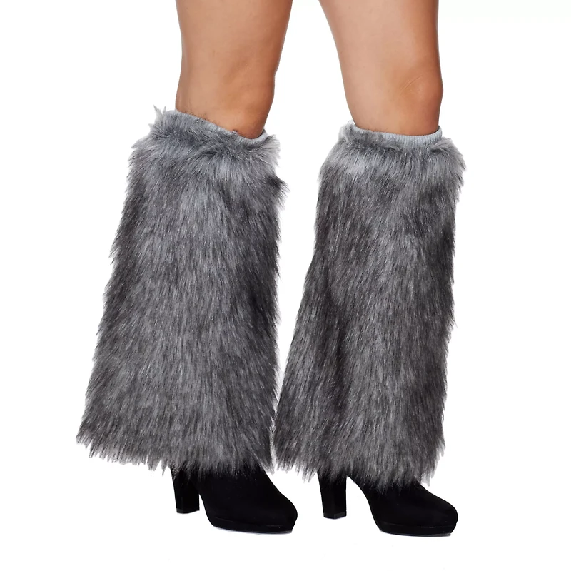 Grey Faux Fur Leg Warmers