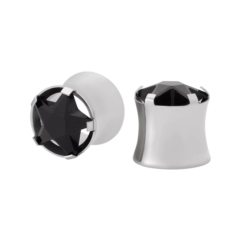 Black CZ Star Silver-Tone Plugs - 00 Gauge